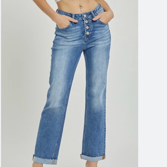 RISEN High Rise Button Fly Ankle Straight Leg. Size 5 /27” - Picture 2 of 16